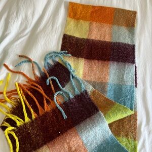 Anthropologie Colorful Plaid Scarf with Fringe